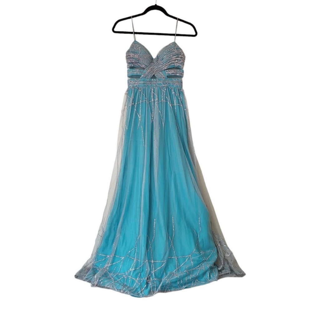 Laura Teal Sparkle Evening Gown